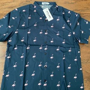 New Atlanl Navy Flamingo Button Up